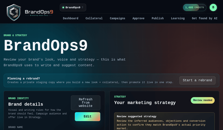 Screenshot of the Set up your brand and strategy screen
