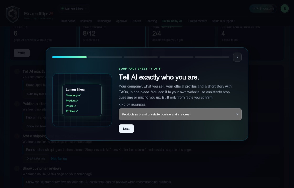 Screenshot of the Tell AI who you are: your fact sheet screen