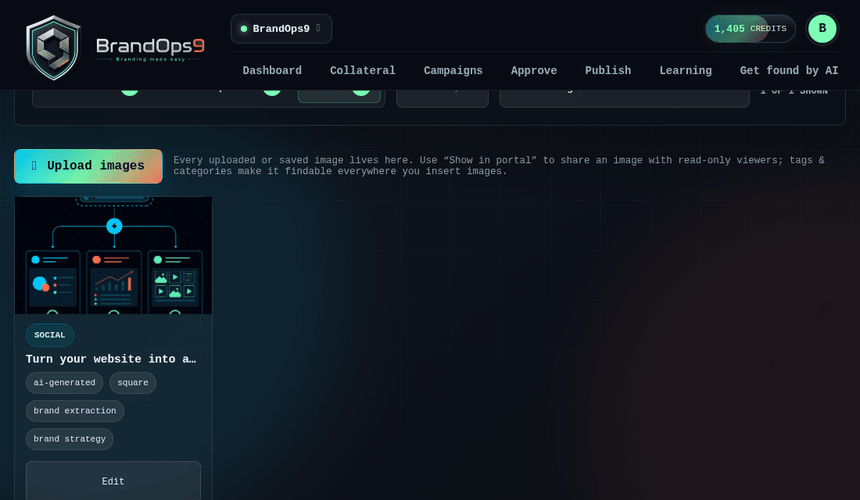 Screenshot of the Advanced: your brand kit on every image screen