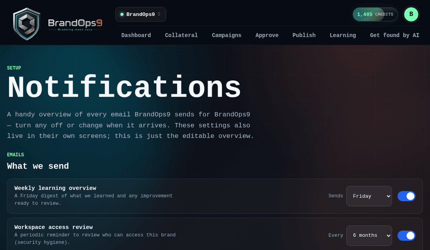Screenshot of the Notifications and digest emails screen