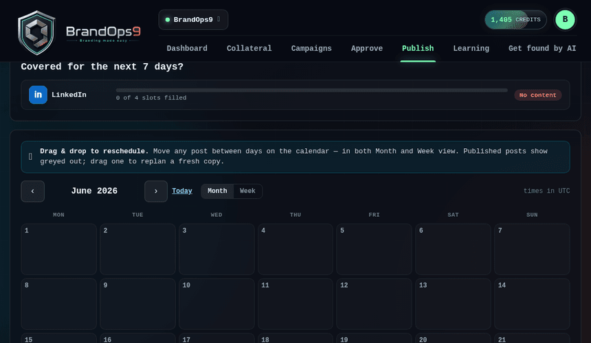 Screenshot of the Schedule posts and the publishing calendar screen