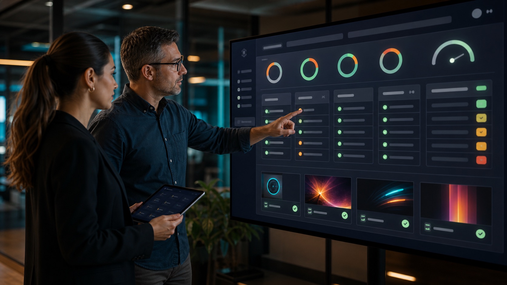 Brand manager reviewing quality and approval dashboards