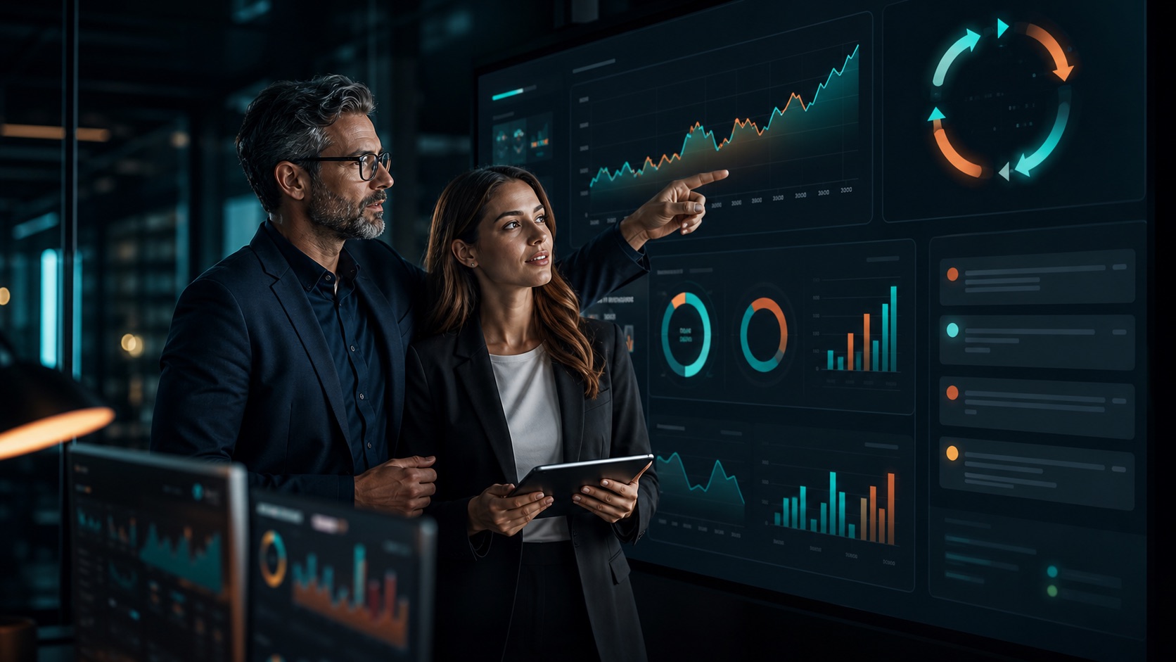 Marketing team reviewing analytics and improvement insights
